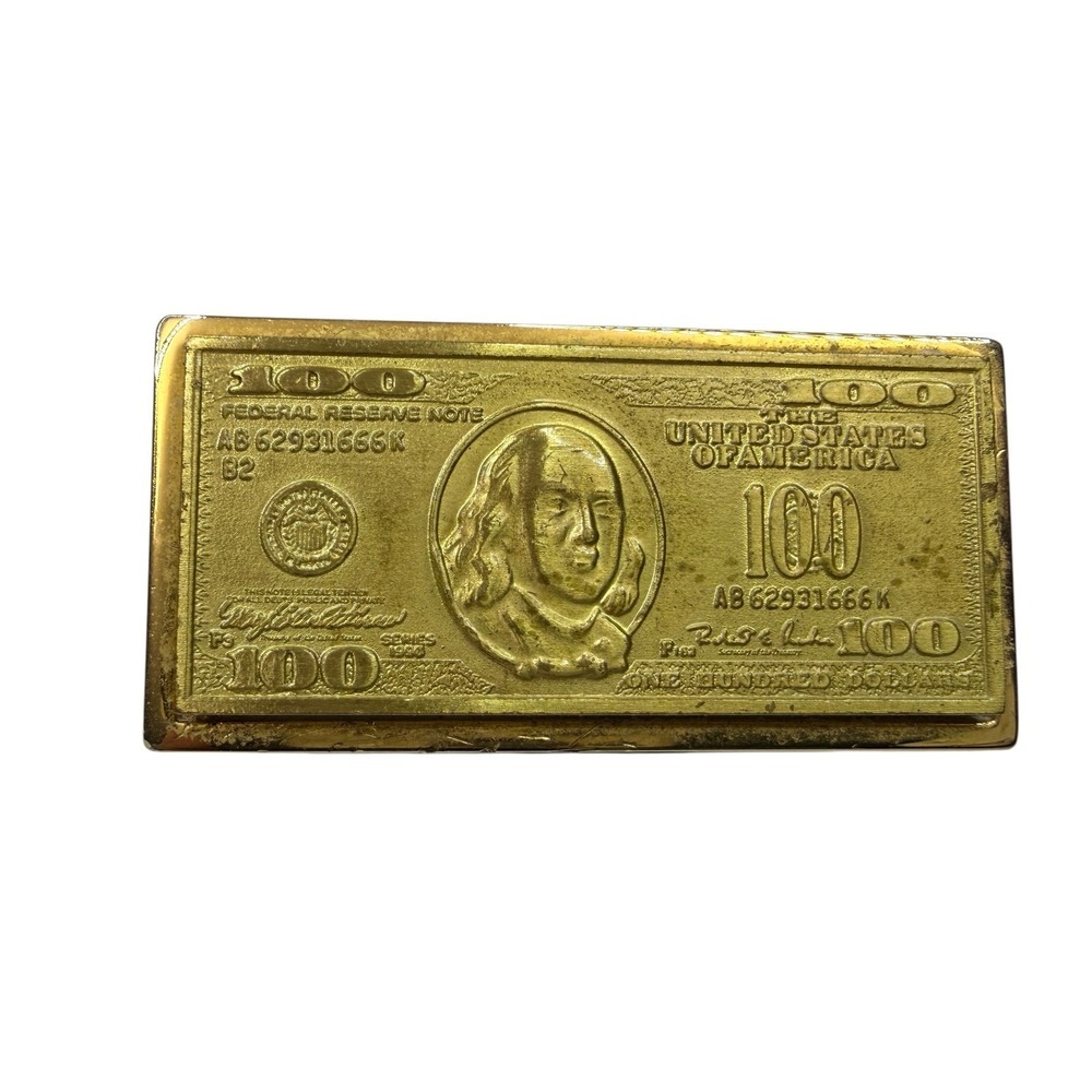 Gold Tone $100 Bill Benjamin Franklin Money Clip Men's Wallet Accessory Novelty